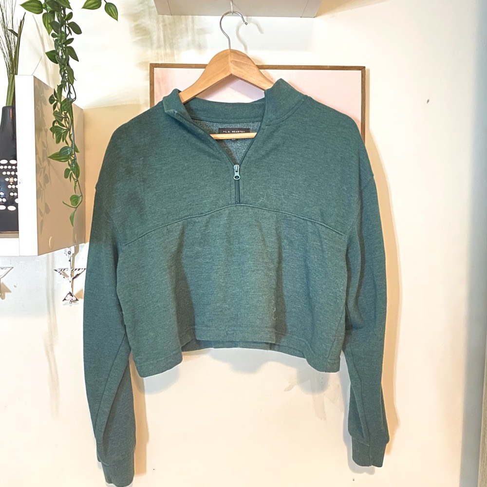 PACSUN FOREST GREEN CROPPED QUATER ZIP